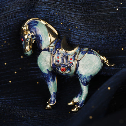 Painted Oil Blue Horse Brooch, Diamond Set, BMW Corsage, Men's Personalized Clothing Accessories Pin Gift