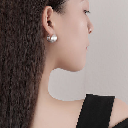 New S925 Sterling Silver Fashion Round Brushed Earrings