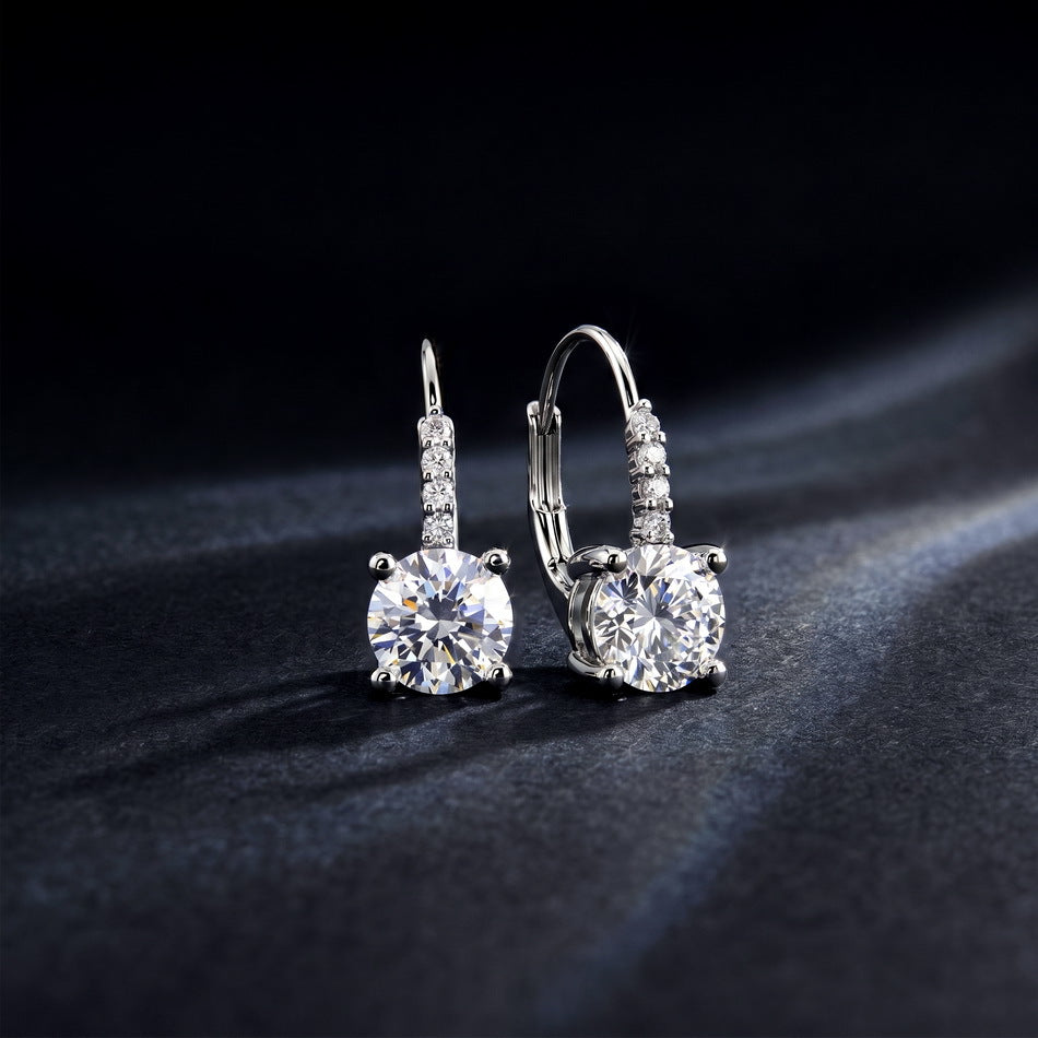 Modern 1.68CTW Round Brilliant Cut HPHT Lab Grown Diamond Leverback Earrings | S925 Sterling Silver Pavé Accented Drop Studs - Dapaza