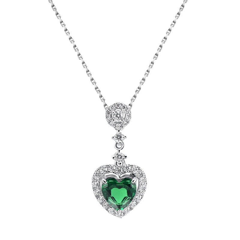 Romantic Heart: Geometric Lab-Grown Emerald Heart Pendant | 925 Silver