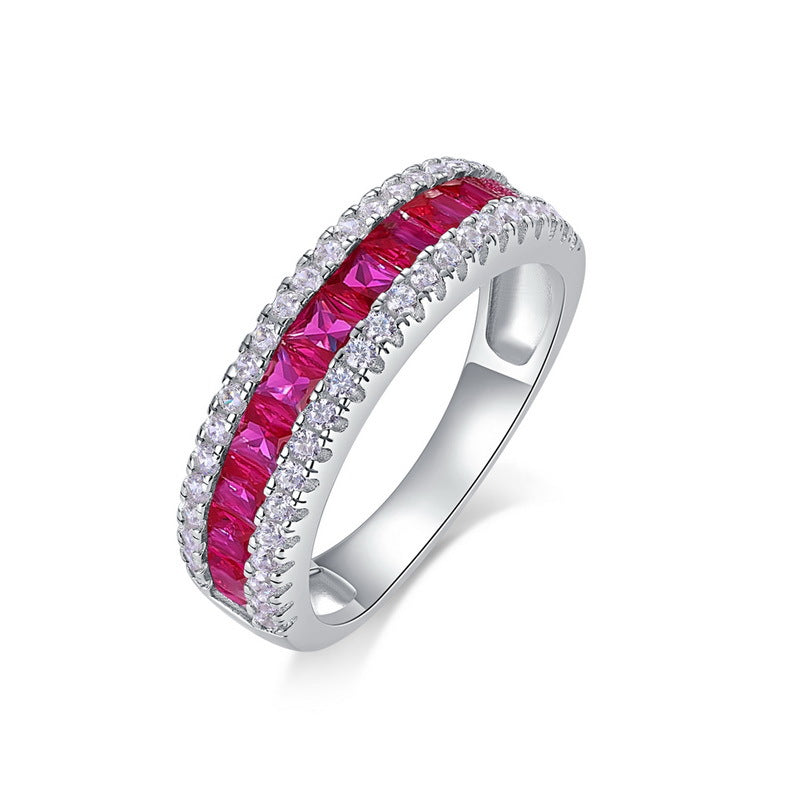 Invisible-Set Lab-Grown Emerald Ruby Sapphire Ring - S925 Sterling Silver