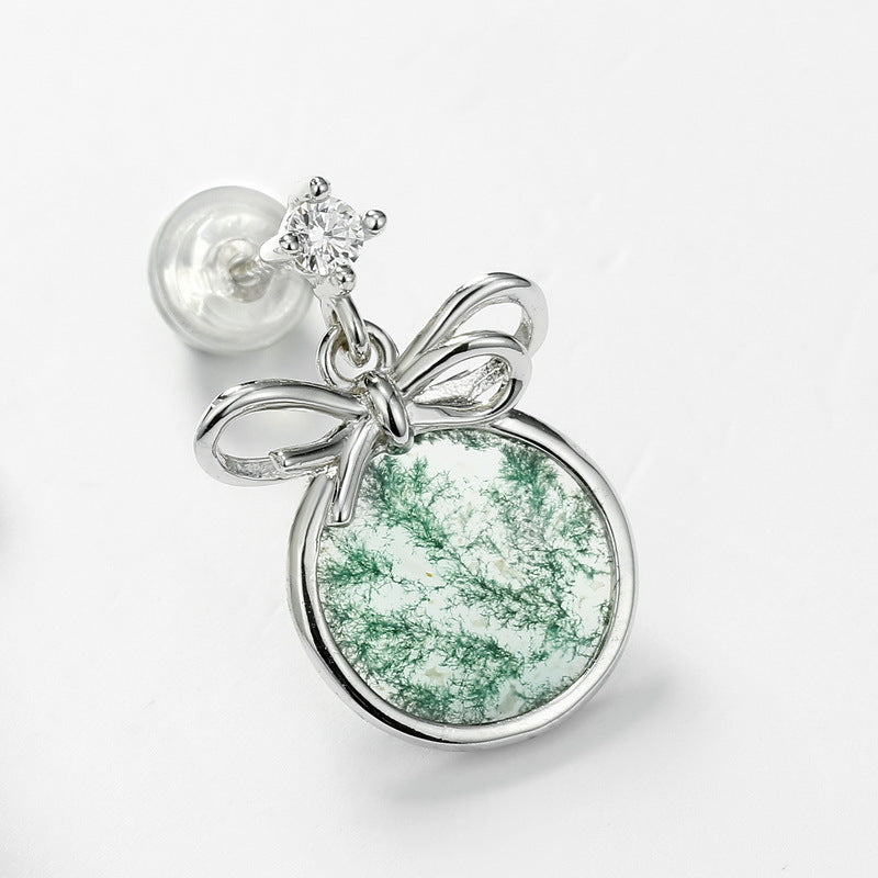 Bow Moss Agate Earrings | S925 Sterling Silver