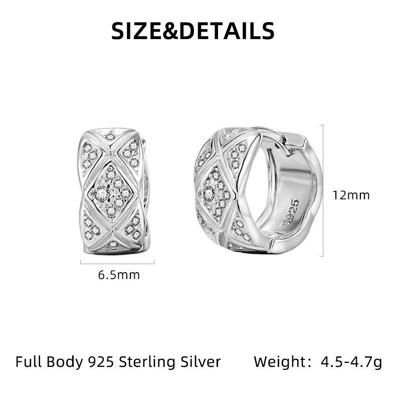 High-end 925 Sterling Silver Statement Earrings with Intricate Diamond Lattice Design for Women