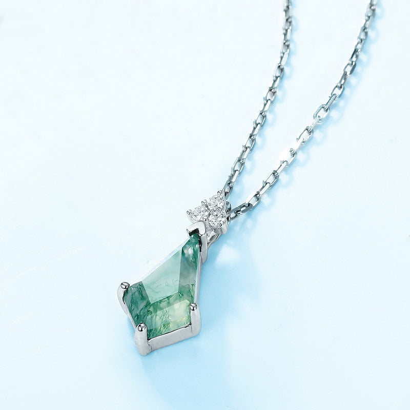 Natural Marquise Moss Agate Solitaire Necklace - S925 Sterling Silver