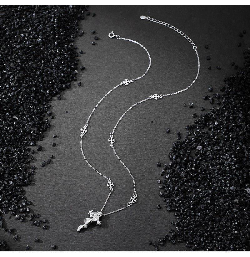 S925 Sterling Silver Necklace Stacked Personalized Iris Snake Scepter Cross Clavicle Chain