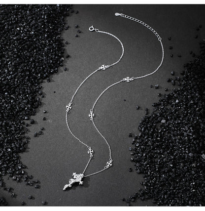 S925 Sterling Silver Necklace Stacked Personalized Iris Snake Scepter Cross Clavicle Chain