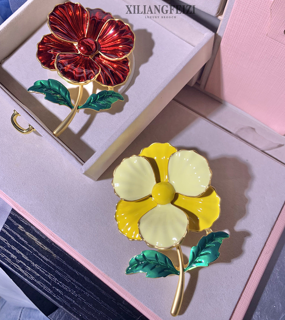 Vintage Enamel Camellia Brooch