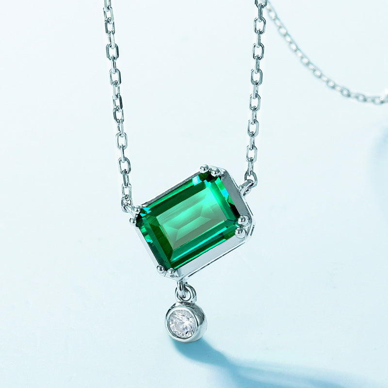 Geometric Lab-Grown Emerald Dancing Stone Necklace - S925 Sterling Silver