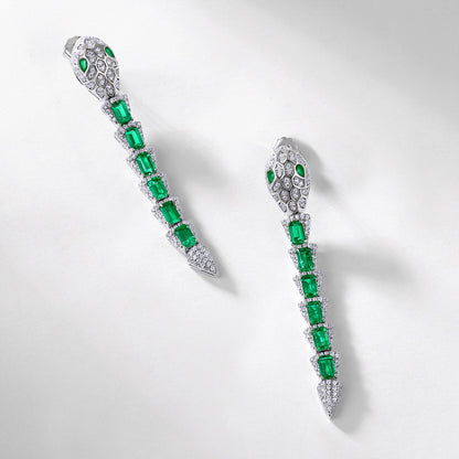 Serpentine Grace: Snake Chain Lab-Grown Emerald Ear Thread Set | 925 Silver | Dapaza