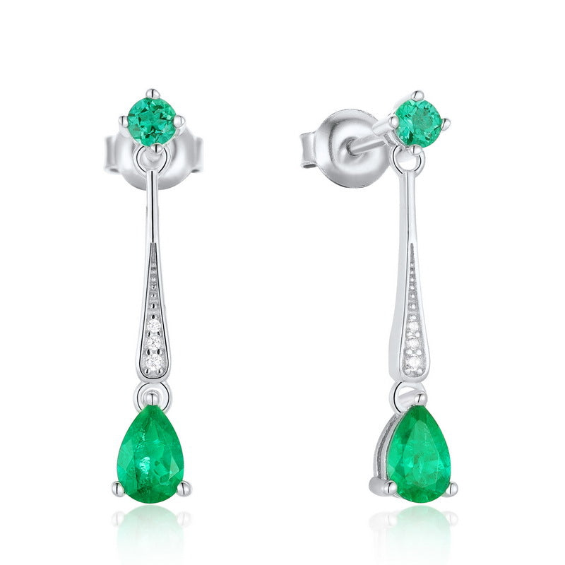 Pear-Cut Lab-Grown Emerald Drop Earrings - S925 Sterling Silver