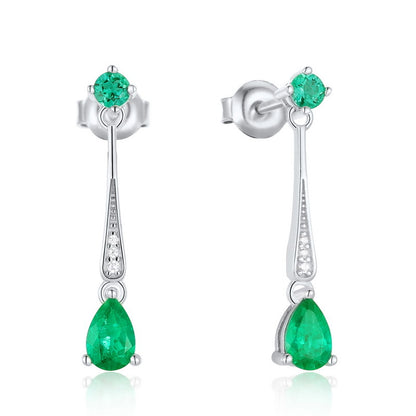 Pear-Cut Lab-Grown Emerald Drop Earrings - S925 Sterling Silver