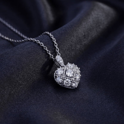Vintage 0.83CTW HPHT Round Lab Grown Diamond Plaid Heart Pendant Necklace | S925 Sterling Silver Braided Lattice Clavicle Chain - Dapaza