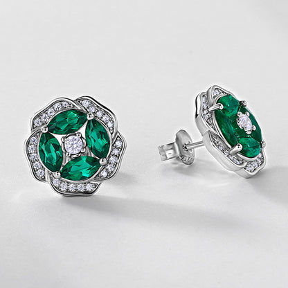Botanical Bliss: Floral Lab-Grown Emerald Stud Earrings | 925 Silver | Dapaza