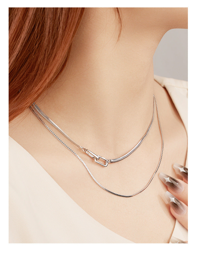 Snake bone chain necklace 925 sterling silver cold style design stacking universal buckle bare chain clavicle chain silver jewelry
