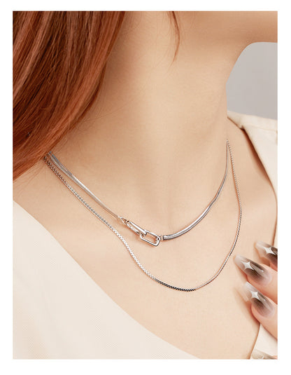 Snake bone chain necklace 925 sterling silver cold style design stacking universal buckle bare chain clavicle chain silver jewelry
