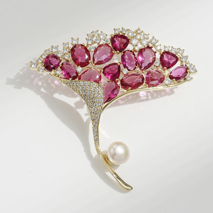 Blue Ginkgo Leaf Copper Zircon Brooch