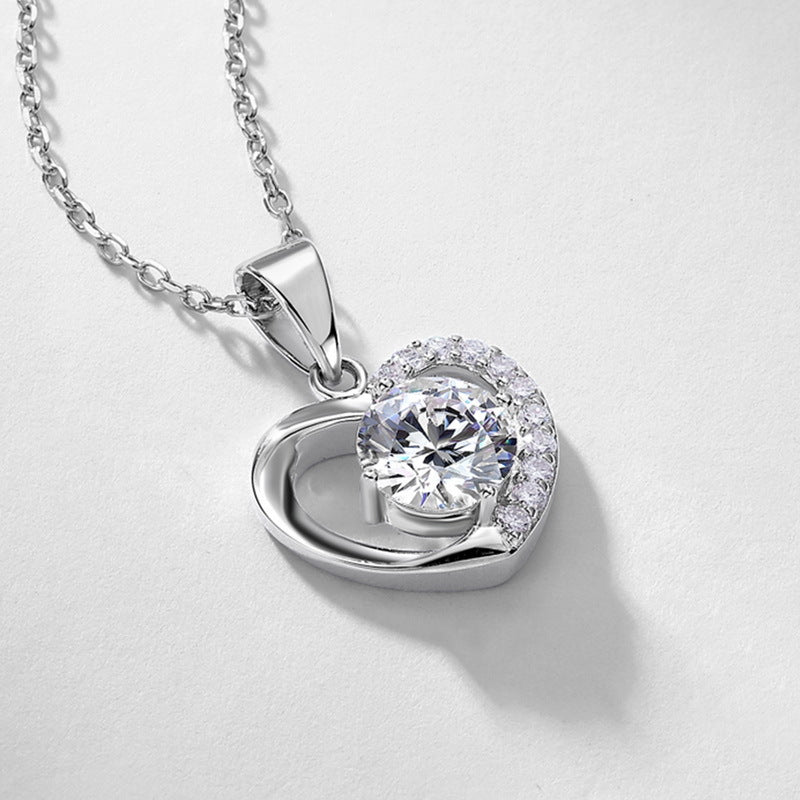 Hollow Heart Lab-Grown Diamond Pendant Necklace - S925 Sterling Silver