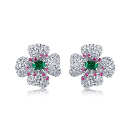 Blossom Radiance: Flower Lab-Grown Gemstone Stud Earrings | 925 Silver | Dapaza