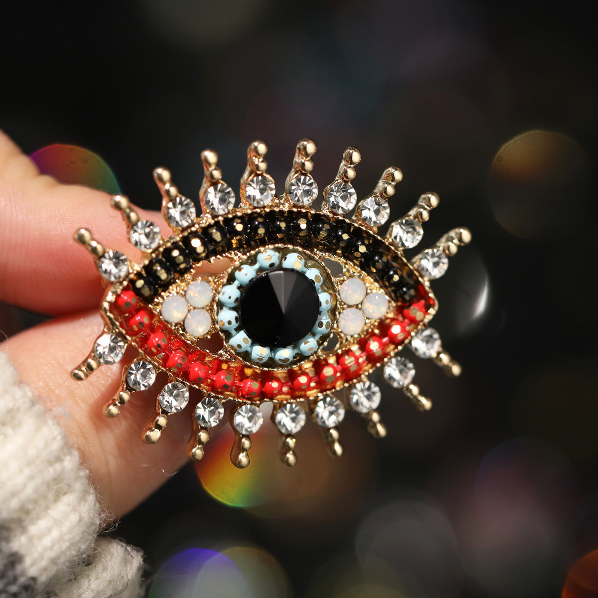 Antique Rhinestone Devil's Eye Brooch