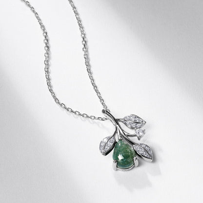 Natural Pear-Cut Moss Agate Teardrop Necklace - S925 Sterling Silver