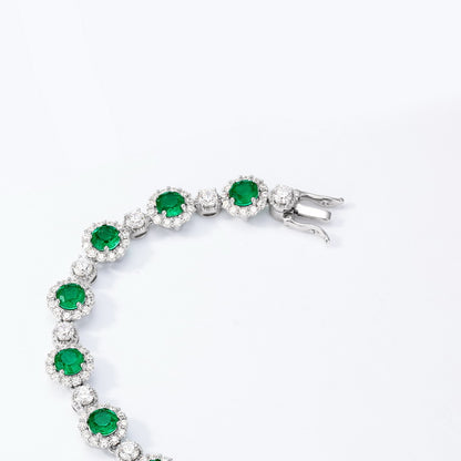 Lab-Grown Emerald Halo Tennis Bracelet - S925 Sterling Silver