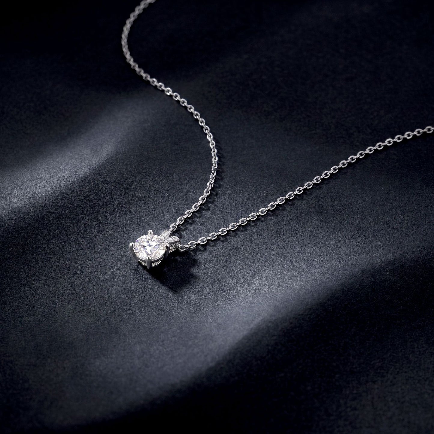 Modern 1.37CT Round Lab Grown Diamond Solitaire Pendant Necklace | S925 Sterling Silver Pave V-Bail Clavicle Chain - Dapaza
