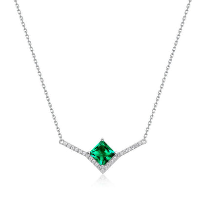 Modern Geometry: Pave-Set Lab-Grown Emerald Pendant Necklace | 925 Silver | Dapaza