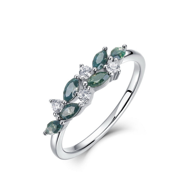 Natural Moss Agate Leaf Vine Ring - S925 Sterling Silver