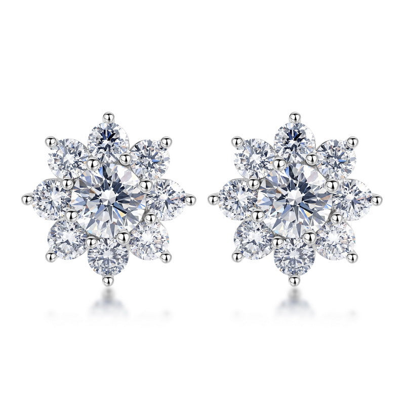 Luxury 3.68CTW HPHT Round Lab Grown Diamond Sunflower Stud Earrings | S925 Sterling Silver Snowflake Cluster Post Earrings - Dapaza
