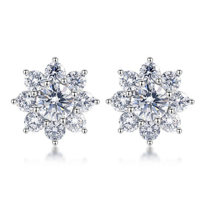 Luxury 3.68CTW HPHT Round Lab Grown Diamond Sunflower Stud Earrings | S925 Sterling Silver Snowflake Cluster Post Earrings - Dapaza