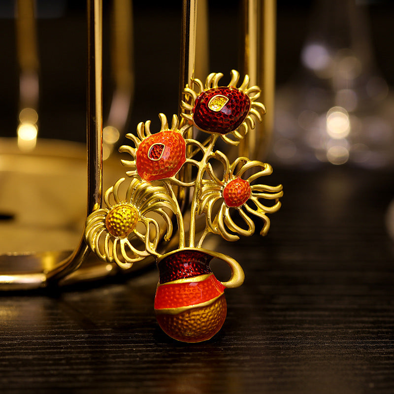 Van Gogh Sunflower Vase Brooch