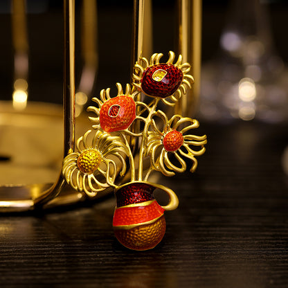 Van Gogh Sunflower Vase Brooch