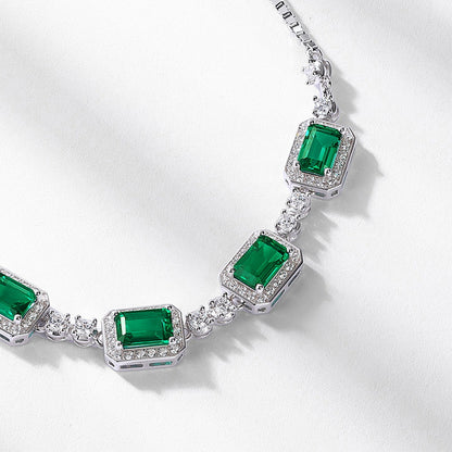 Lab-Grown Emerald Clavicle Necklace - S925 Sterling Silver Halo Pendant
