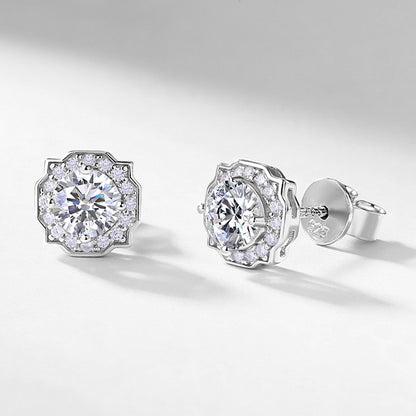 Round 1ct Lab Grown Diamond Stud Earrings S925 Silver Geometric Half Cent Earrings