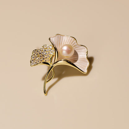 Freshwater Pearl Ginkgo Leaf Brooch