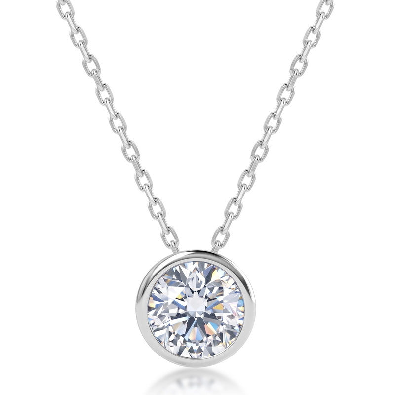 Minimalist 1.0CT Round Brilliant Cut CVD Lab Grown Diamond Bezel Necklace | S925 Sterling Silver Solitaire Clavicle Chain for Women - Dapaza