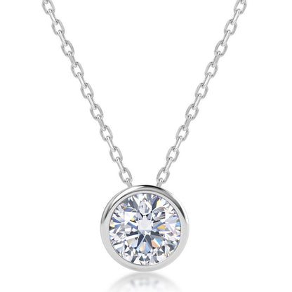 Minimalist 1.0CT Round Brilliant Cut CVD Lab Grown Diamond Bezel Necklace | S925 Sterling Silver Solitaire Clavicle Chain for Women - Dapaza
