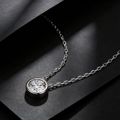 Minimalist 1.0CT Round Brilliant Cut CVD Lab Grown Diamond Bezel Necklace | S925 Sterling Silver Solitaire Clavicle Chain for Women - Dapaza