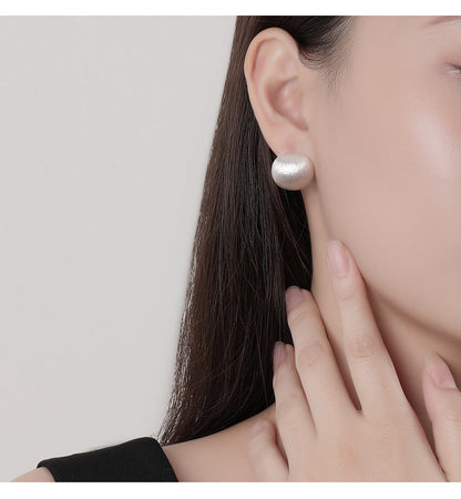New S925 Sterling Silver Fashion Round Brushed Earrings