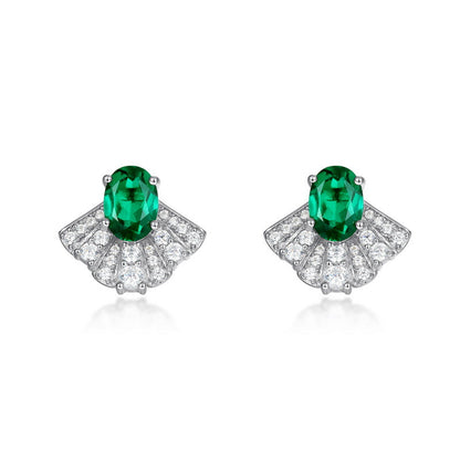 Dapaza Fan-Shaped Lab-Grown Emerald Pendant Necklace | S925 Sterling Silver