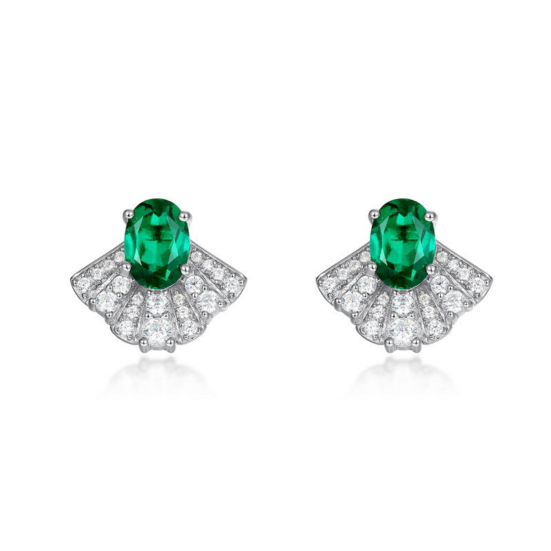 Refined Character: Lab-Grown Emerald Geometric Stud Earrings | 925 Silver | Dapaza