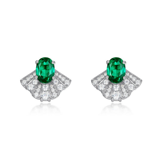 Refined Character: Lab-Grown Emerald Geometric Stud Earrings | 925 Silver | Dapaza