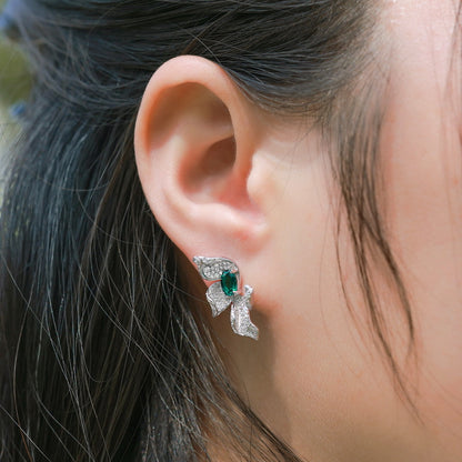 Sculpted Bloom: 3D Floral Lab-Grown Emerald Earrings | 925 Silver | Dapaza