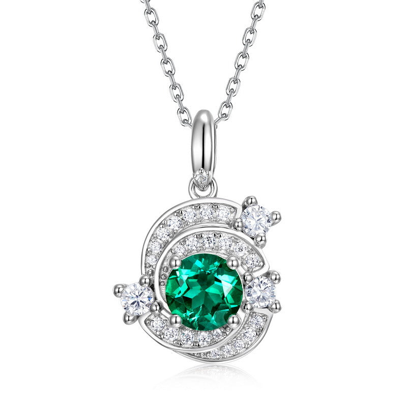 Modern Solitaire: Lab-Grown Emerald Pendant Necklace | 925 Silver | Dapaza