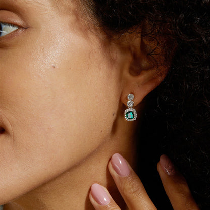 Sustainable 0.98CT Lab-Grown Emerald Geometric Earrings | Handcrafted 925 Silver Luxury by Dapaza