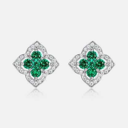 Vintage Palace: Hollow Clover Lab-Grown Emerald Earrings | 14K Gold Plated 925 Silver | Dapaza