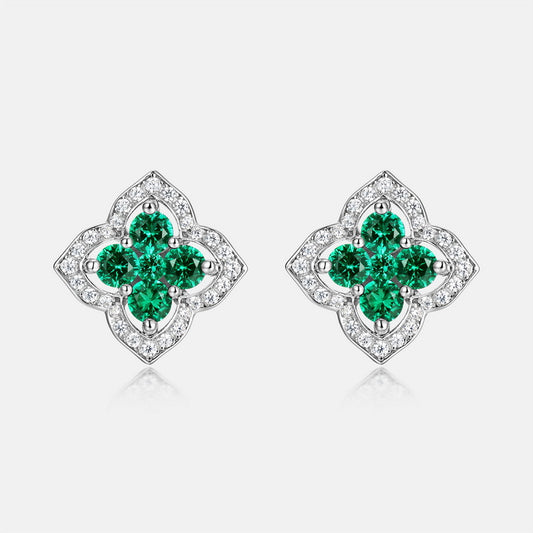 Vintage Palace: Hollow Clover Lab-Grown Emerald Earrings | 14K Gold Plated 925 Silver | Dapaza