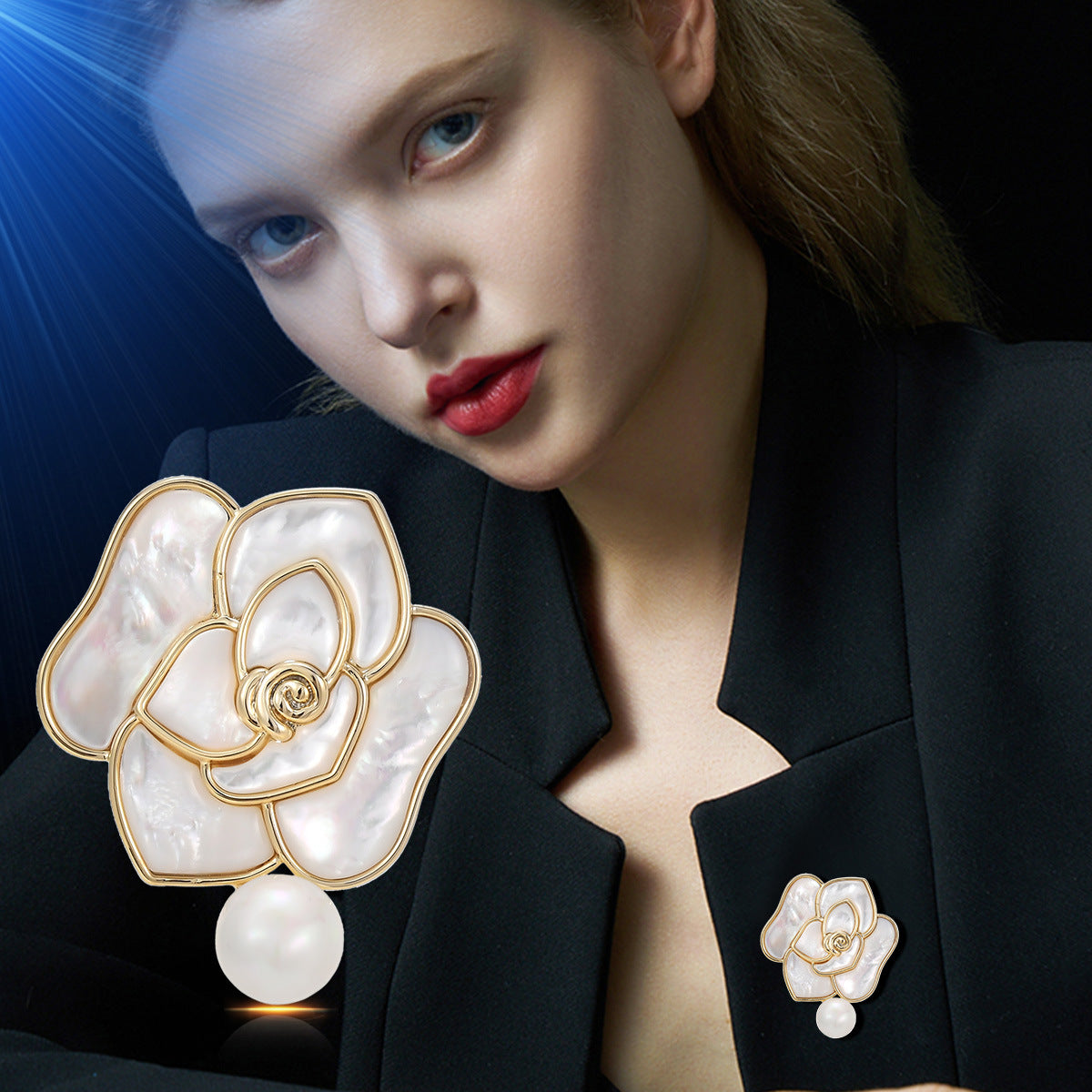 Dapaza Camellia Mother of Pearl Brooch