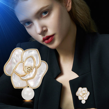 Dapaza Camellia Mother of Pearl Brooch