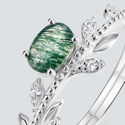 橄榄枝戒指女S925纯银镶绿苔藓指环小众设计手饰| Dapaza Jewelry